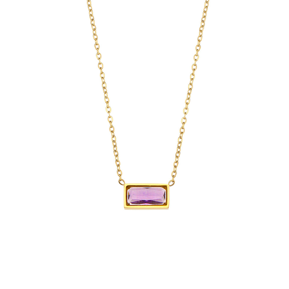 Stainless Steel Square Zircon Color Pendant Necklace