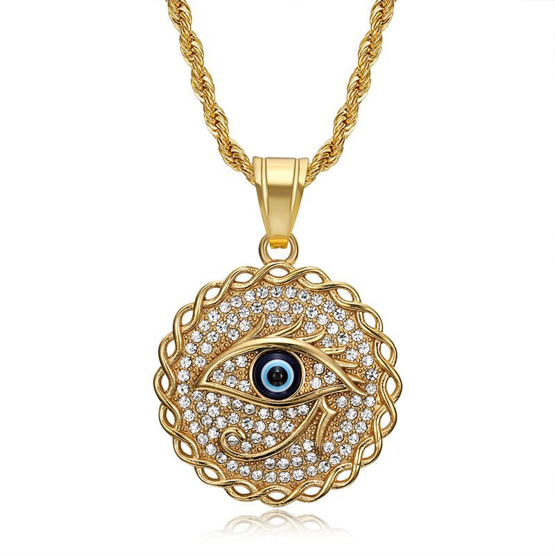 Hip Hop Jewelry Gold Plated Zircon Blue Eyes Eye of Horus Pendant