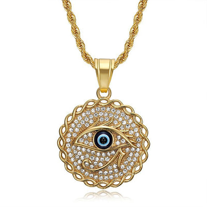 Hip Hop Jewelry Gold Plated Zircon Blue Eyes Eye of Horus Pendant