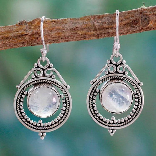 Women Vintage Hook Moonstone Earrings