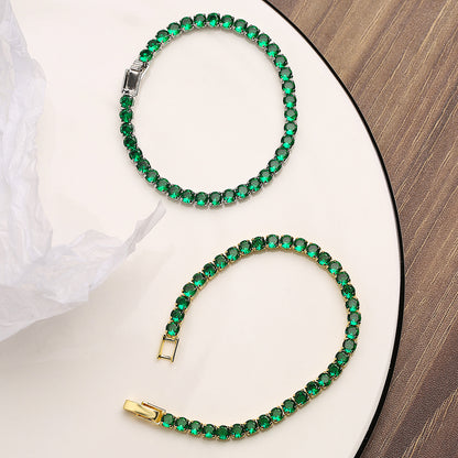 Easy Bukcle Green Stone Tennis Bracelet