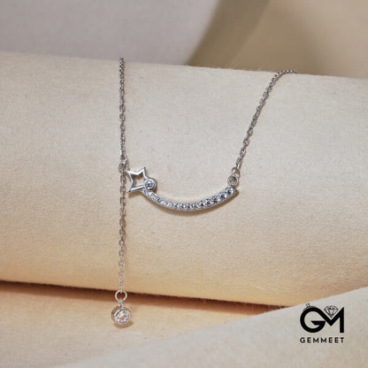 S925 Silver Zircon Hollow Star Smile Necklace