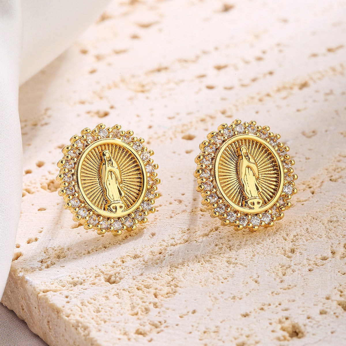 Virgin Mary Totem Halo Stud Earrings