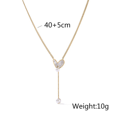 Cute Heart Shape Pendant Pearl Chain Necklace