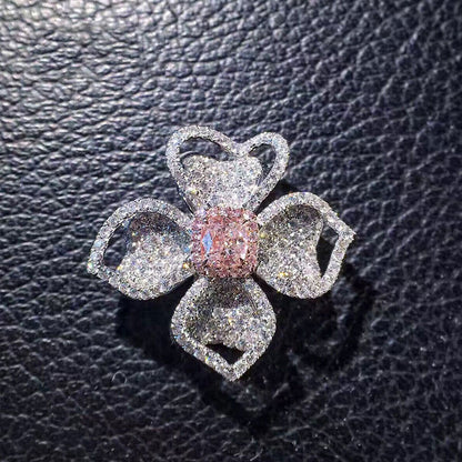 Full-diamond Fashionable and Luxurious Small Fragrance Group Inlaid Pink Diamond Flower Ring