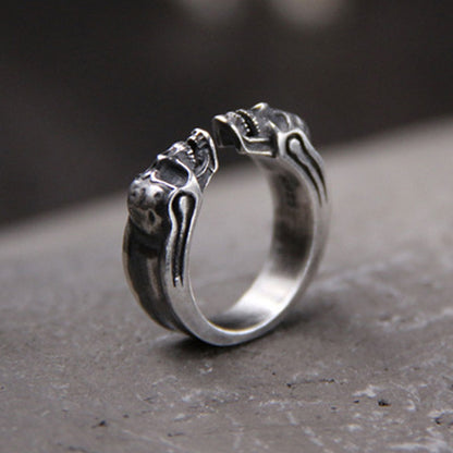 2 Skull Adjustable Thin Band Ring