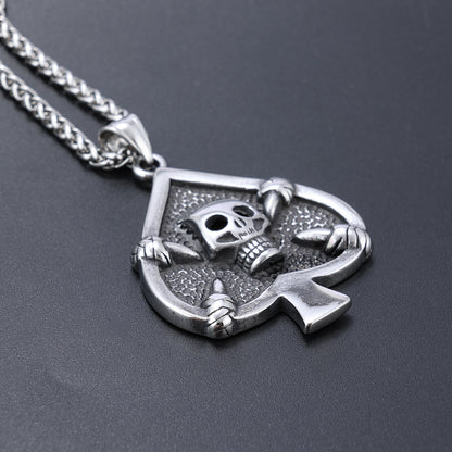 Stainless Steel Spades Skull Pendant