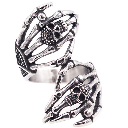 Vintage Skull Palm Stainless Steel Men's Ring