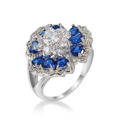 Heart Shape White Zircon With Sapphire Ring