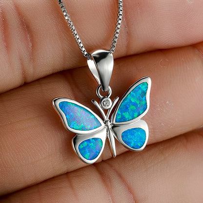 Opal Butterfly Pendant Necklace