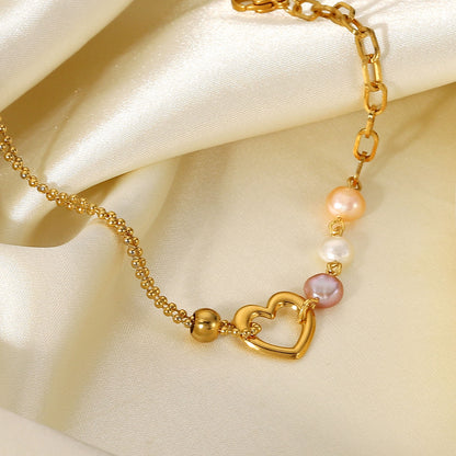 Stainless Steel Heart Hanging Pearl Bracelet