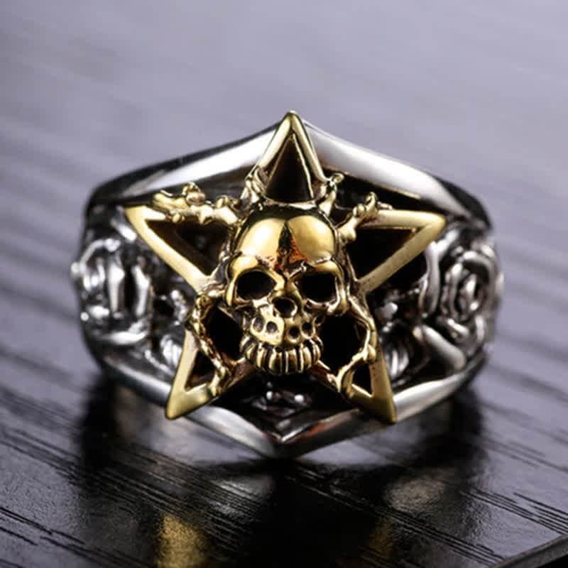 Men's Gothic Pentagram Skull Ring