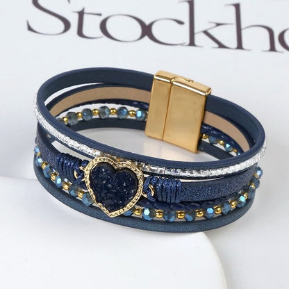 Heart Shape Cluster Multilayer Braided Leather Bracelet