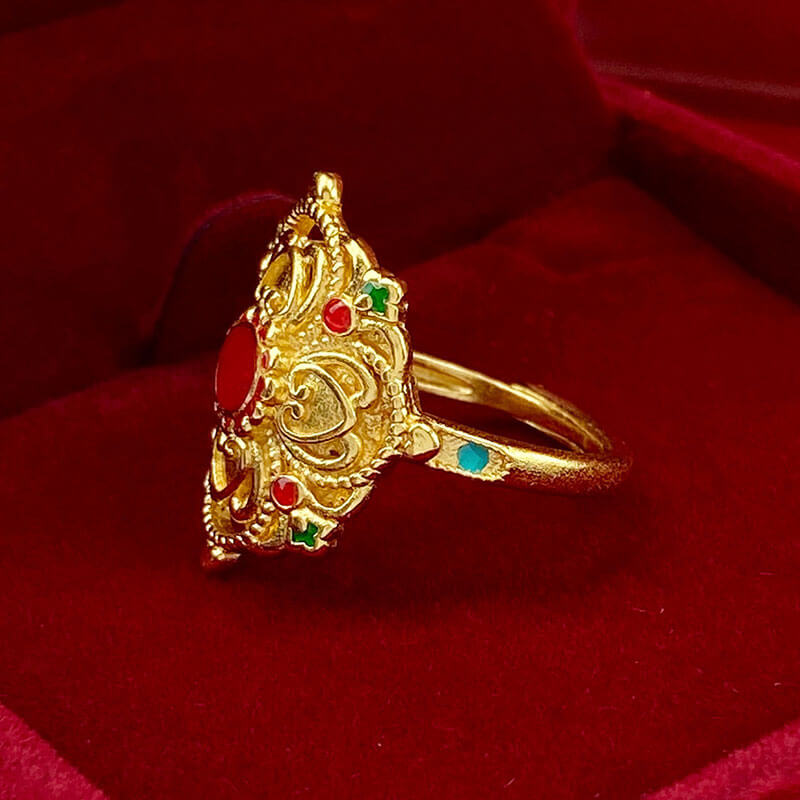 Ancient Gold Craft Baoxianghua Matte Brushed Enamel Gold-plated Hard Gold Ring