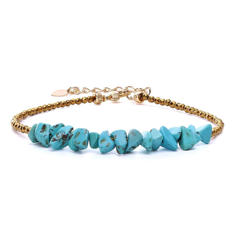 Gold Chain Turquoise Beaded Bracelet