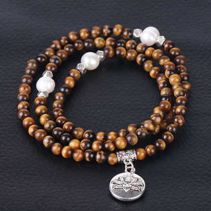 Pearl Rosary Bracelet Lotus Natural Semi-Precious Stone Beads Multilayer Bracelet