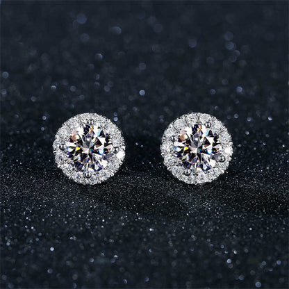 White Gold Circle Shape Full Stones Moissanite Stud Earrings