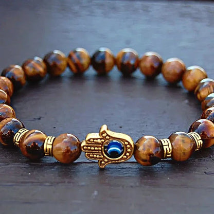 Hamsa Hand Tiger Eye String Bracelet