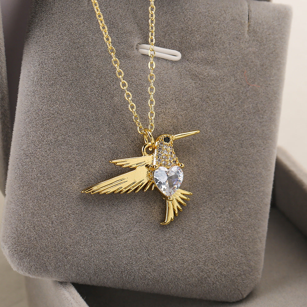 Hummingbird Shape Color Stones Pendant Chain Necklace