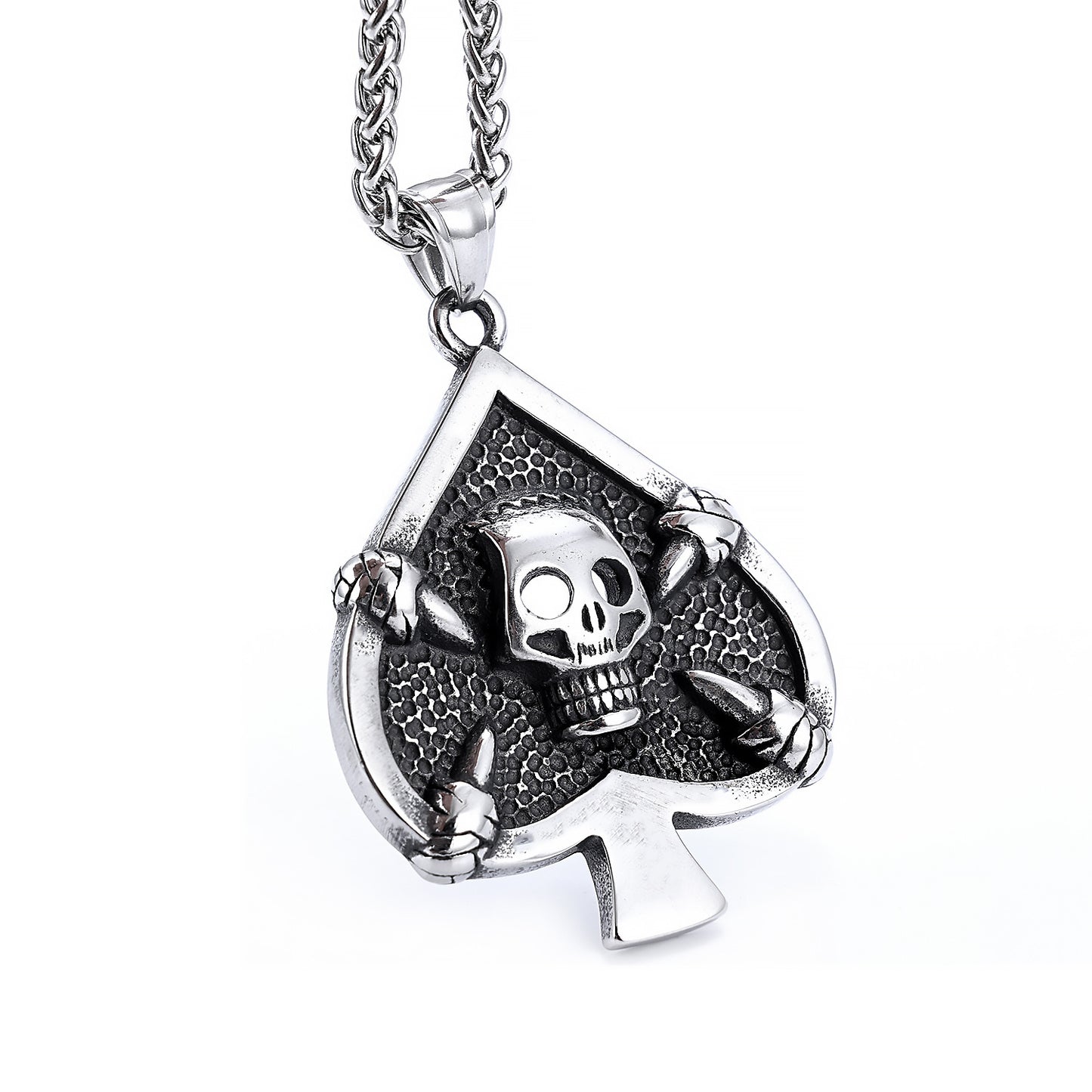 Stainless Steel Spades Skull Pendant