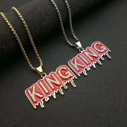 Hip-hop Gold-plated Zircon Red Plastic KING Letter Pendant