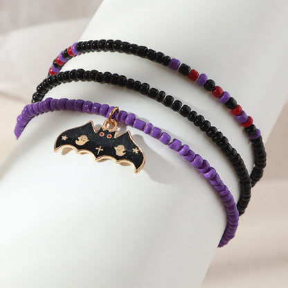 Halloween Hand Wear Mixed Color Rice Bead Pumpkin Bat Bracelet