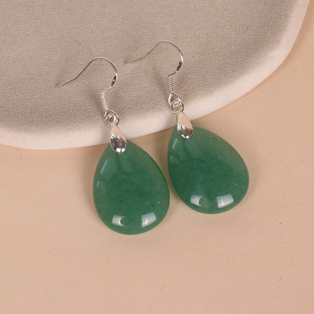 Green Dongling Water Drop Shape Blue Pendant Earrings