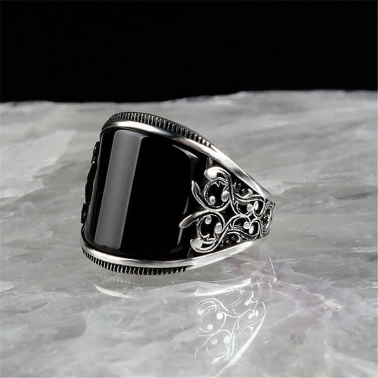 Obsidian Handcrafted Embossed Ring