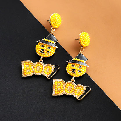 Halloween Funny Hat Round Face BOO Letter Bead Earrings