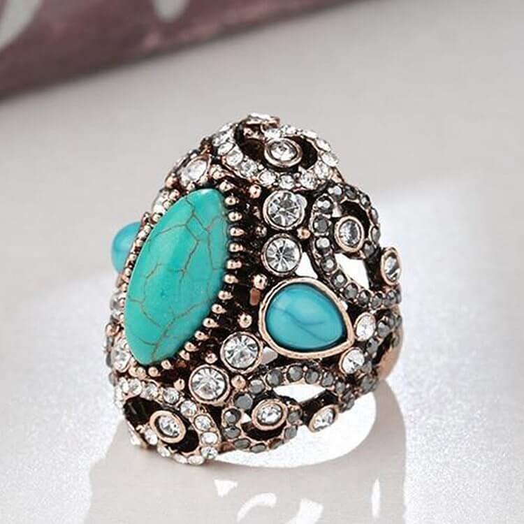 Luxury Big Antique Creative Vintage Turquoise Ring