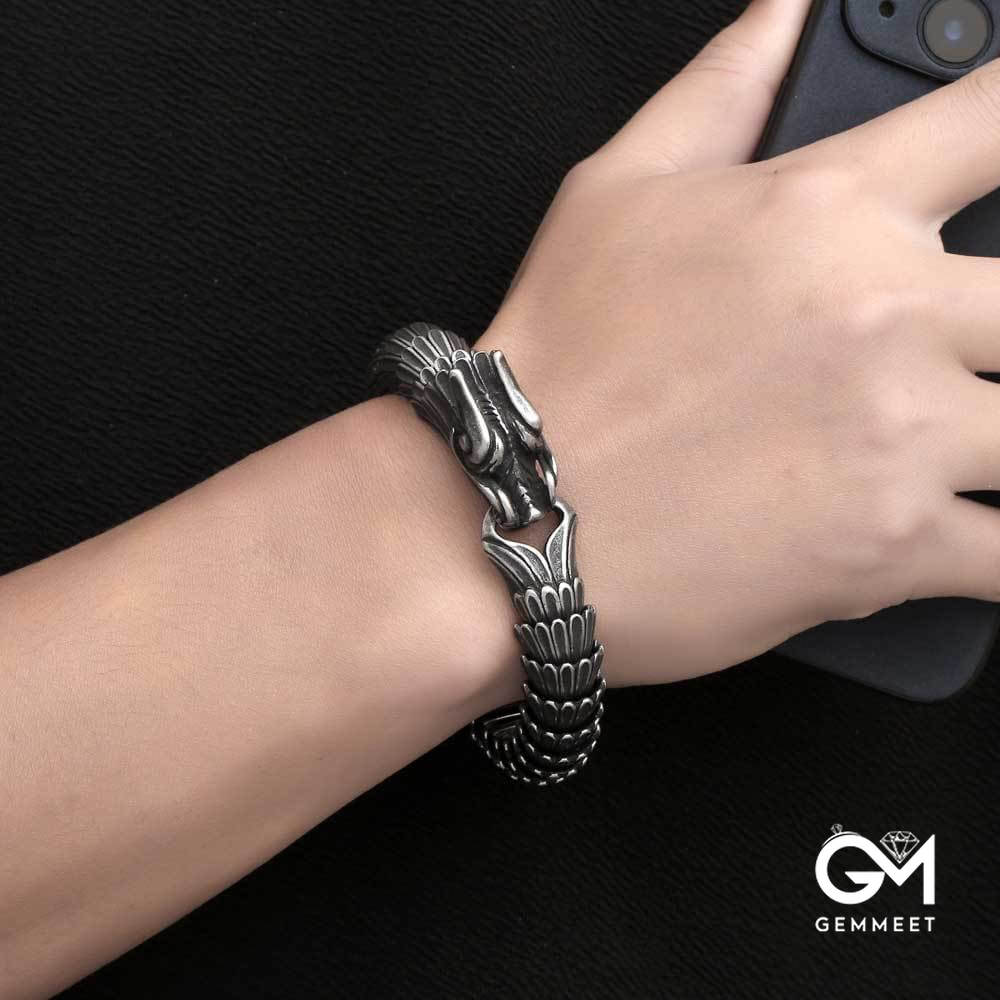 Titanium Steel Dragon Stripe Thick Bracelet