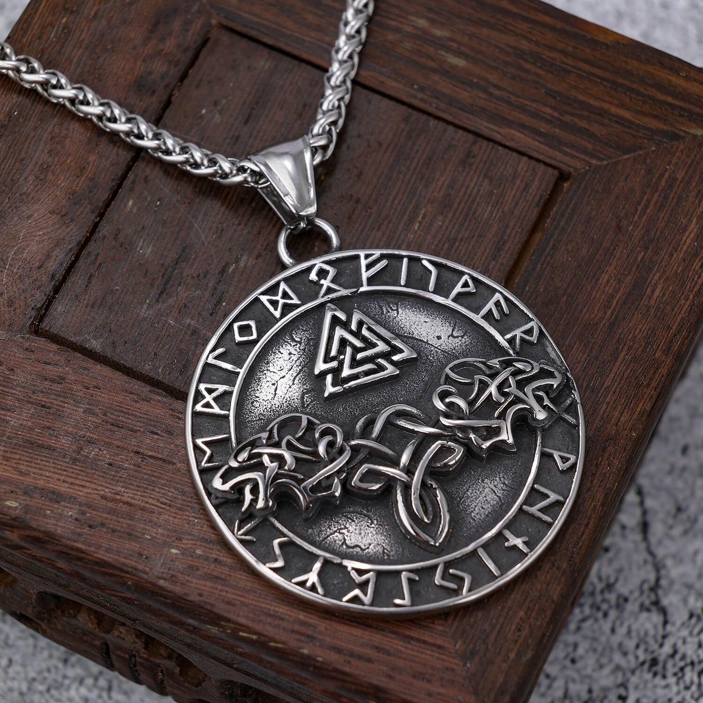 Rune Double-headed Wolf Stainless Steel Pendant