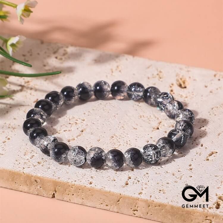 Transparent Black Contrast Beaded Mens Bracelet