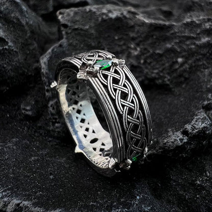 Green Gem Rope Totem Thick Adjustable Band Ring