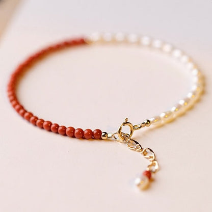 Red Agate With Pearl Gemstone Bracelet