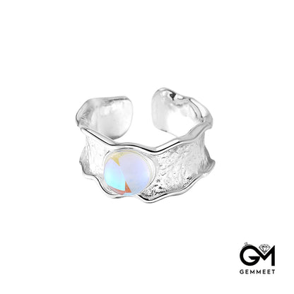 White Gold Moonstone Open Ring