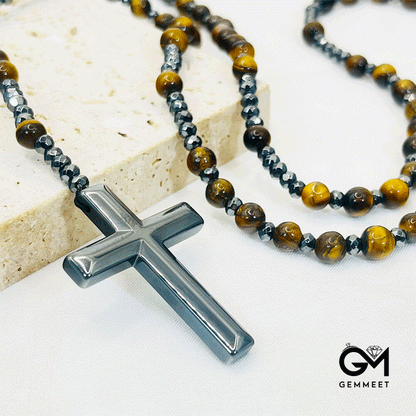 Cross Pendant Agate Black Gallstone Necklace