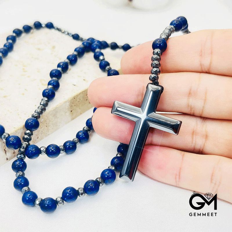 Cross Pendant Agate Black Gallstone Necklace