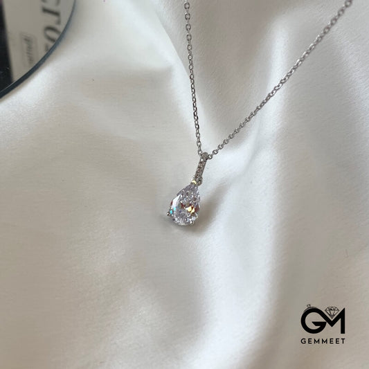 S925 Sterling Silver Claw Drop Pear Shaped Zircon Necklace