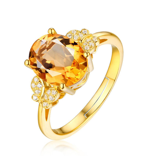 Gold-plated Yellow Diamond Ring Low-luxury Butterfly Colorful Treasure Temperament Noble Ring