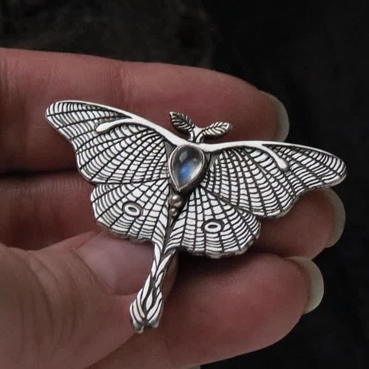 Luna Moth - Sterling Silver Butterfly Moonstone Necklace