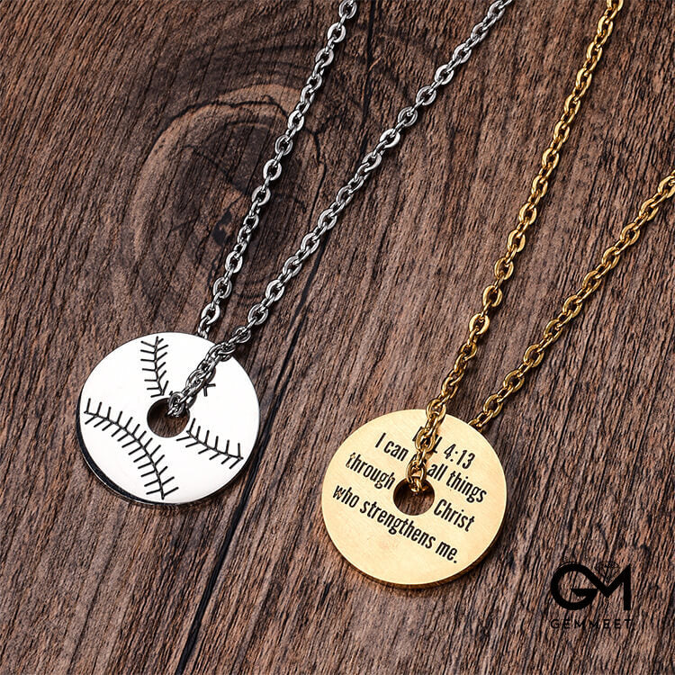 Titanium Steel Baseball Round Pendant Men's Necklace