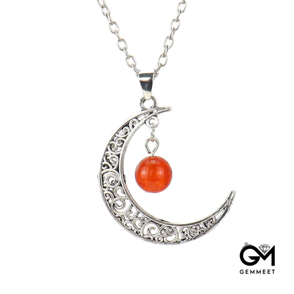 Hollow Moon Crystal Beads Pendant Necklace