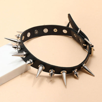 Black Punk Rock Leather Necklace Special Spike Trend Necklace Brother