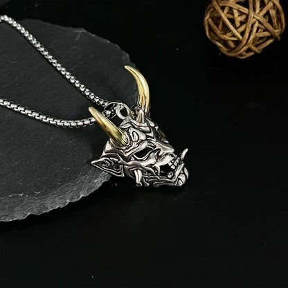 Men's Golden Horned Man Ghost Mask Necklace