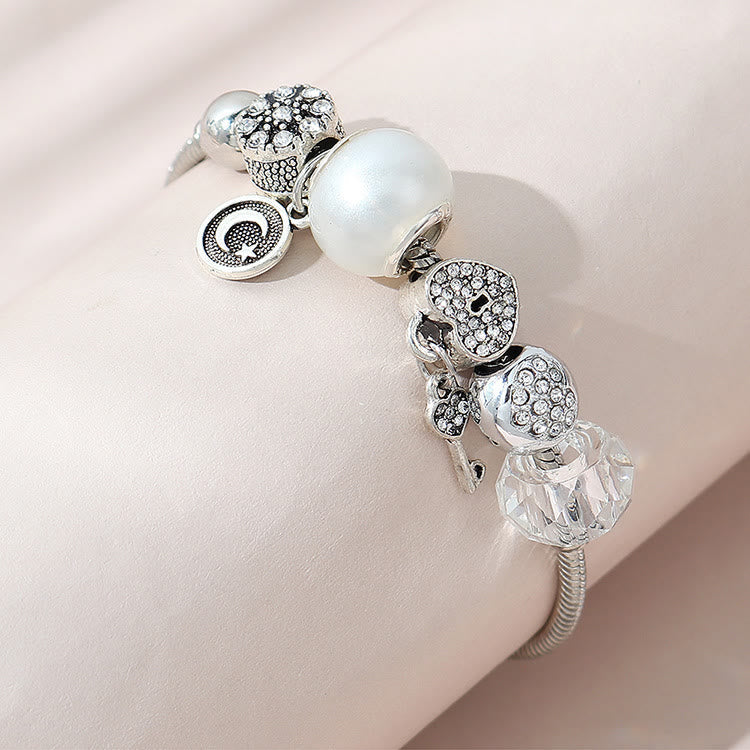 White Zircon Pearl Star Moon Love Lock Key Bracelet