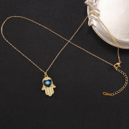 "Good Fortune" Hamsa With Evil Eye Necklace