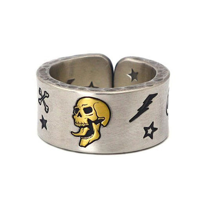 Star Lightning Skull Print Ring