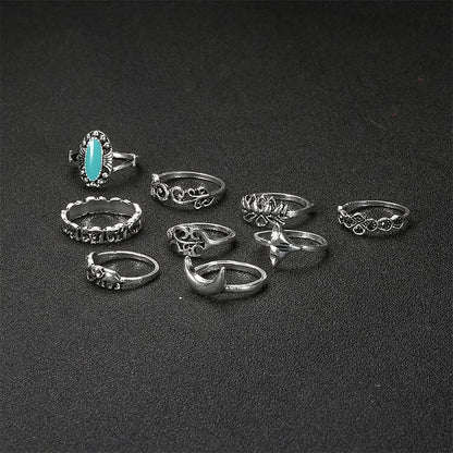 Turquoise Lotus Symbol Ring Set