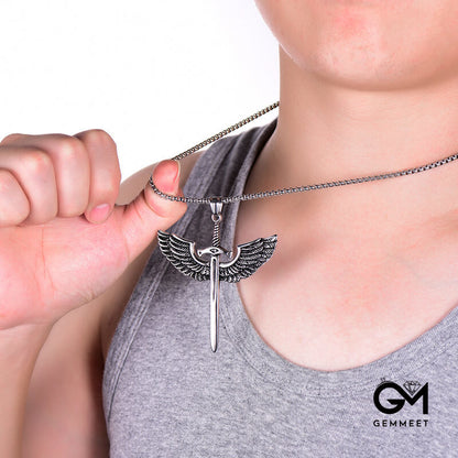 Stainless Steel Cross Punk Sword Pendant Necklace